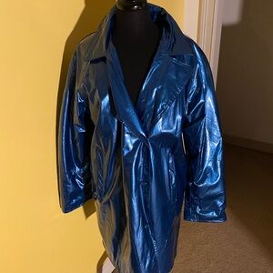 Totes Metallic Blue Trench Coat